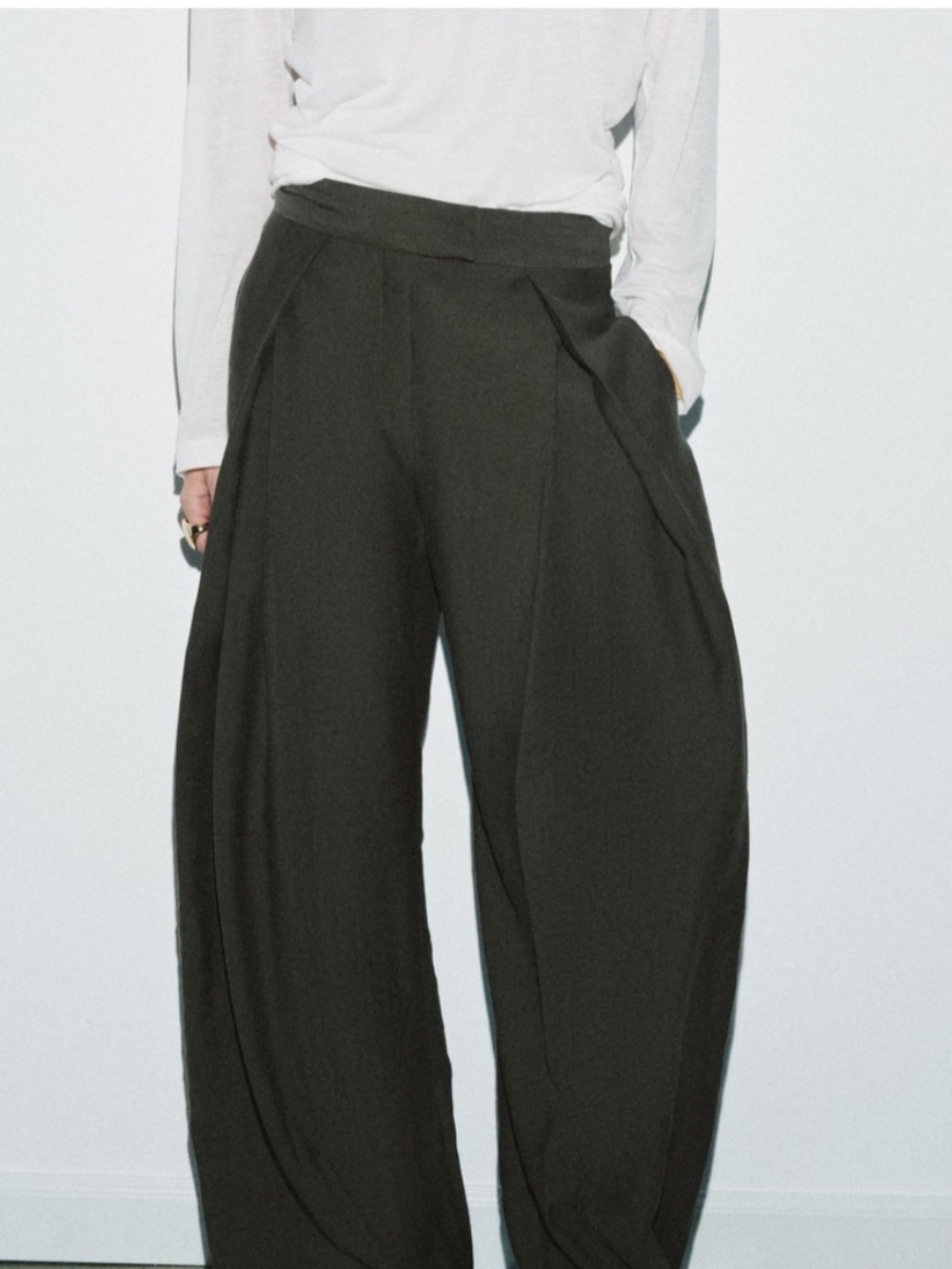 Theyskens' Theory Dark Green/Black Wide-Leg Pleated Trousers